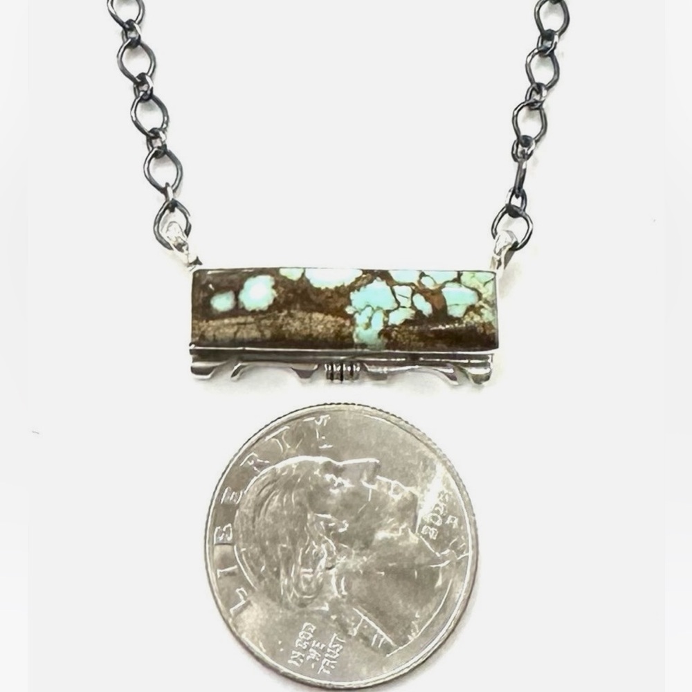 Navajo Native American Turquoise Sterling Silver Bar
Necklace By Steve Francisco